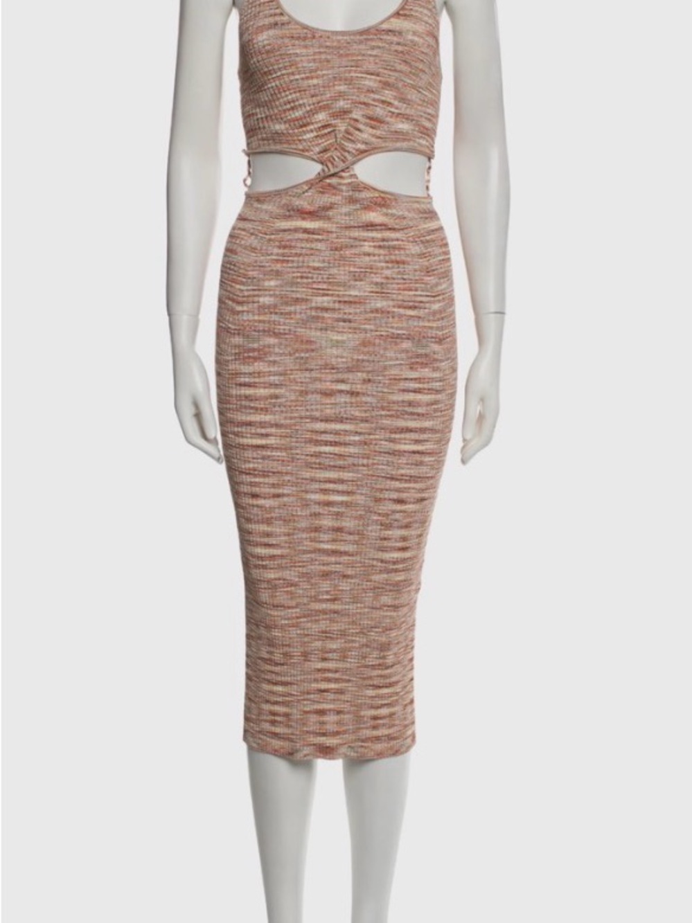 JONATHAN SIMKHAI
Sleeveless Cutout Knit Midi Dress in Rust Blend